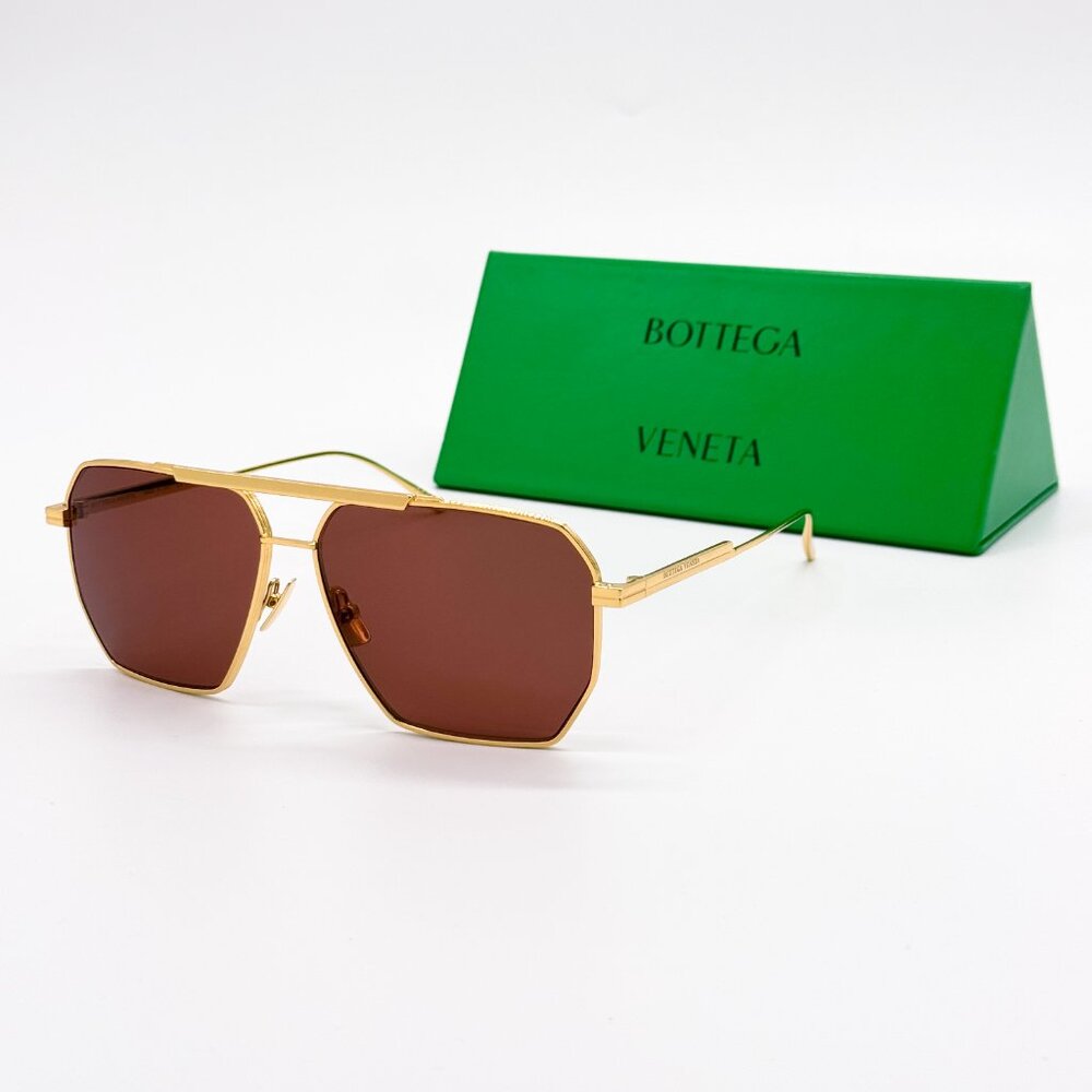 Bottega Veneta Gold and Brown Sunglasses